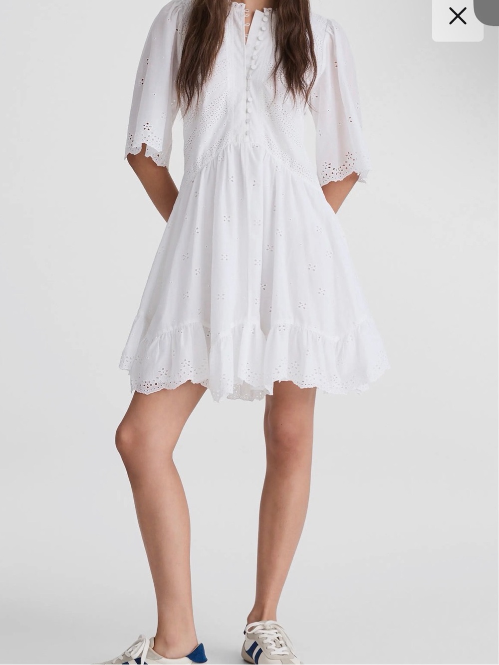 Madewell Cotton Eyelet Button-Front Dress in White 14